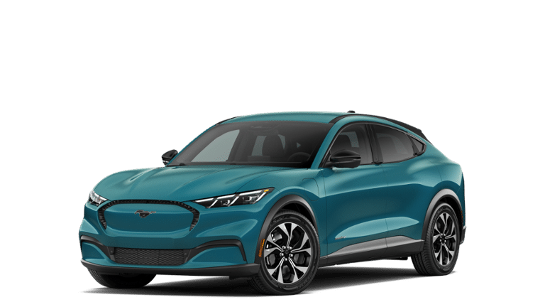 2026 Ford Mustang Mach-E Select in Adriatic Blue Metallic — front three-quarter view
