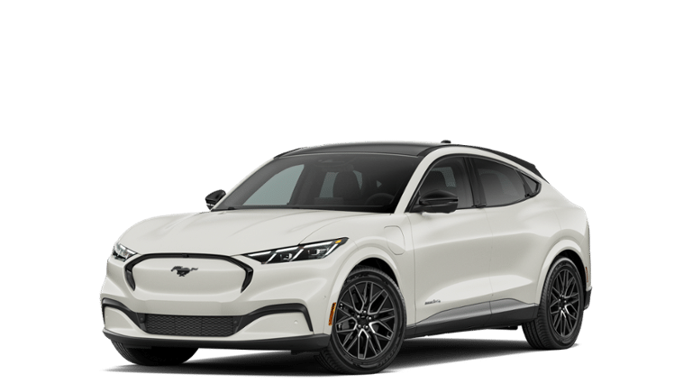 2026 Ford Mustang Mach-E Premium in Star White Metallic Tri-Coat — front three-quarter view