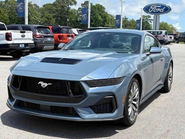 2026 Ford Mustang GT Premium Fastback in Vapor Blue Metallic — front three-quarter view