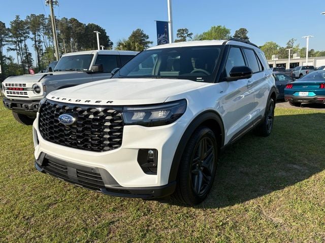 2026 Ford Explorer ST-Line in Star White Metallic Tri-Coat — front three-quarter view