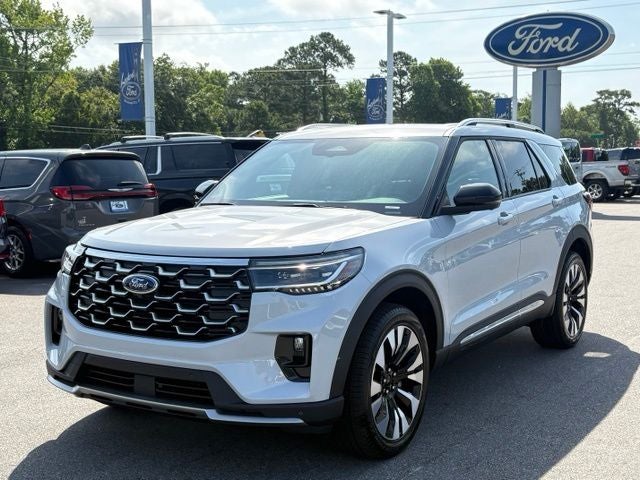 2026 Ford Explorer Platinum in Space White Metallic — front three-quarter view