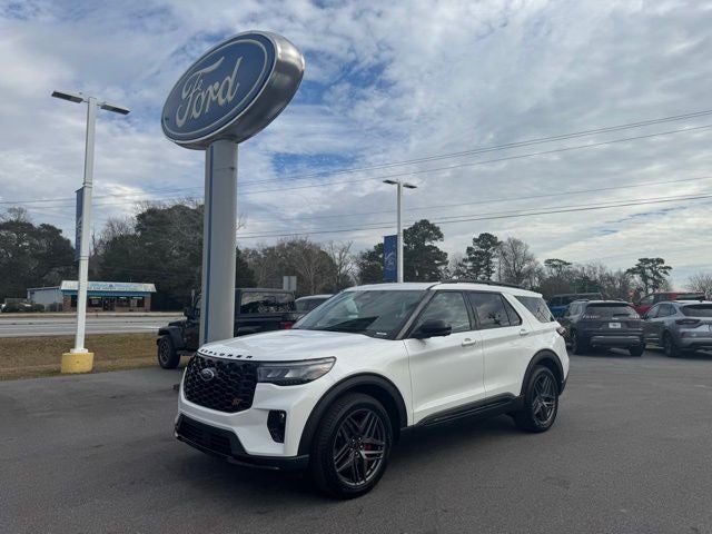 2026 Ford Explorer ST in Star White Metallic Tri-Coat — front three-quarter view